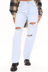 Follow My Lead Straight Leg Jeans - Light Blue Wash Ins Street